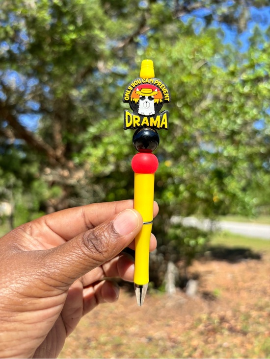 Accessories - Handcrafted Yellow 'Drama' Novelty Pen with Character Topper